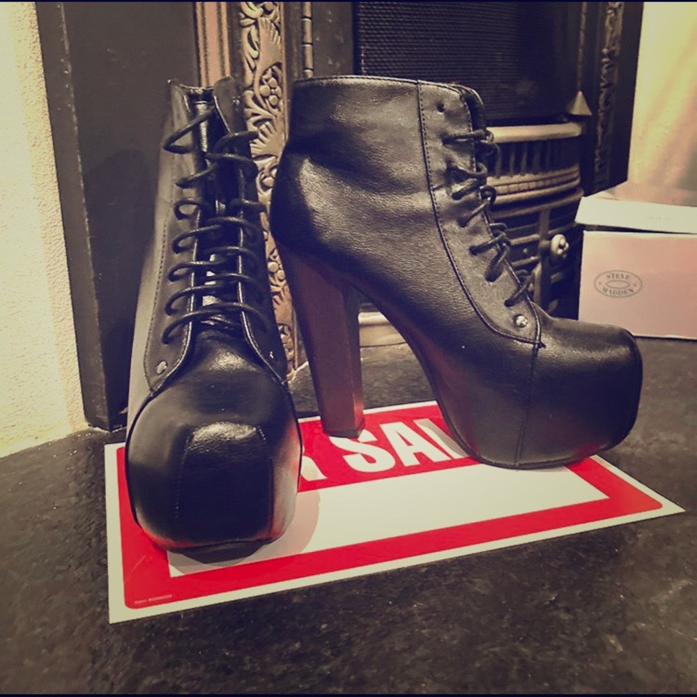 Black leather platform heels